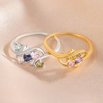Personalised 1-5 Birthstones Ring Dainty Family Jewellery Mother's Day Birthday Anniversary Gift for Women Mom Grandma