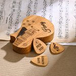 Personalized Wooden Guitar Picks with Storage Case Engraved Holder Box for Pick Set Gift for Guitar Player Musician Birthday Gift Idea