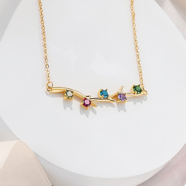Personalized 1-6 Family Branch Birthstones Necklace Dainty Jewelry Birthday Anniversary Gift for Women