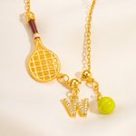 Collar personalizado de raqueta de pelota de tenis con letra de circón Joyería delicada única Regalo creativo de cumpleaños Día del partido para jugadora de tenis Mujer