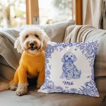 Personalized Toile De Jouy Design Dog Cat Throw Pillow Cover with Name Sympathy Sentimental Memorial Gift for Pet Owner
