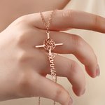 Personalised Exquisite Hollow Birth Flower Cross Necklace with Name Religious Women Jewellery Birthday Anniversary Baptism Gift for Christian