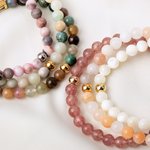 Personalized Natural Stone Bracelet with Engraved Text Charm Motivational Jewelry Wedding Birthday Gift for Women