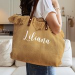 Borsa tote in tela personalizzata con nome e maniglia in pelle accessorio da viaggio festa della mamma regalo di compleanno per donne