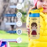 Gepersonaliseerde I Am Smart Brave Cartoon Character 12 oz geïsoleerde Kid waterfles met handvat en rietje terug naar school Verjaardagscadeau voor jongens meisjes