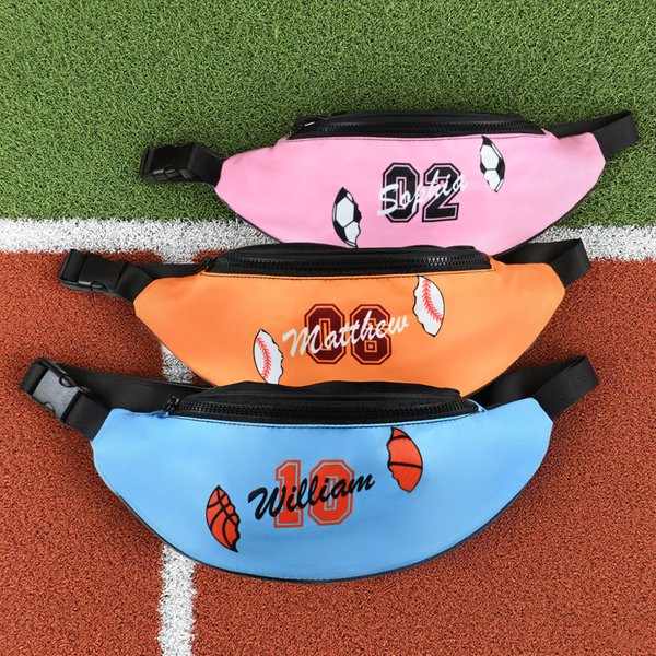 Bolsa de cintura deportiva multicolor personalizada con nombre y número Accesorio diario Regalo de cumpleaños para los amantes de los deportes de pelota