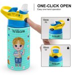 Gepersonaliseerde I Am Smart Brave Cartoon Character 12 oz geïsoleerde Kid waterfles met handvat en rietje terug naar school Verjaardagscadeau voor jongens meisjes