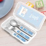 Personifierad söt björn tiger balett djur initialer barngaffel sked kniv 3 delar bestickset med fodral och namn födelsedag skolstart present till barn