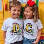 Gepersonaliseerd Schattig Potlood Ontwerp Initiaal Huidvriendelijk Kinder T-shirt Sweatshirt met Naam Terug naar School Verjaardagscadeau voor Jongens Meisjes