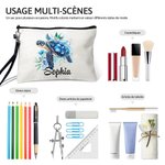Trousse de Maquillage Personnalisée avec Motif Tortue de Mer Fleurie et Nom Accessoire de Voyage Cadeau Anniversaire pour Femme