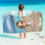 Personalised Sky Blue Sunset Cartoon Quick Dry Oversized Microfiber Beach Towel with Name Summer Travel Essentials Birthday Gift for Family Friends
