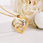 Personalised Family Heart Pendant Sterling Silver Necklace with 1-6 Engraved Names and Birthstones Mother's Day Birthday Gift for Mom Grandma