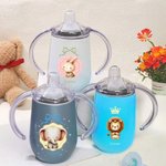 Personalized Crown Bow Animals 10 oz Insulated Name Sippy Cup with Lid and Handle Birthday Baby Shower Back to School Gift for Toddler Kids