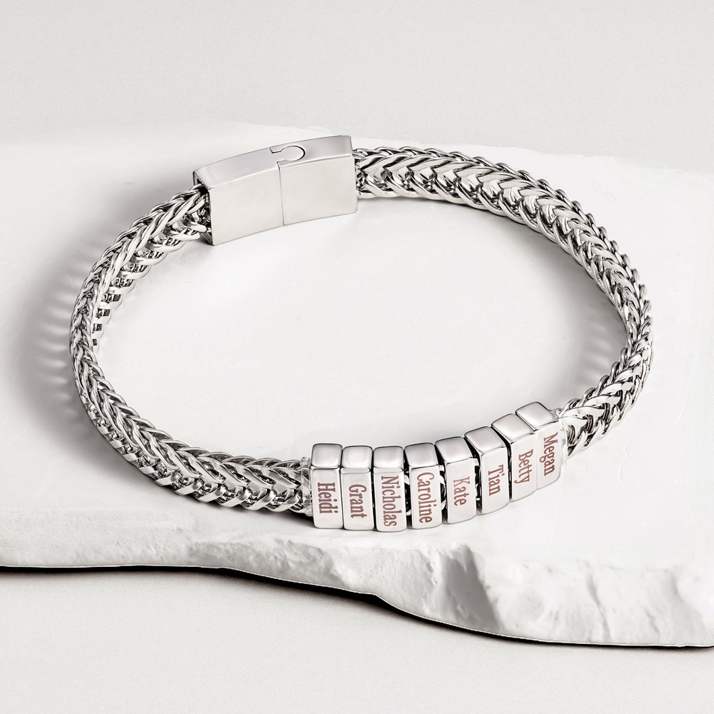 Jewelora Bracciale Personalizzato Con Proiezione Di Foto E Iniziali - Acciaio Inox E Cordino In Pelle - Regalo Per Coppie