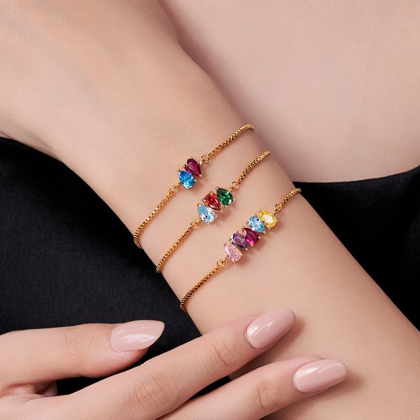 Personalized 1-9 Teardrop Birthstones Bracelet Minimalist Jewelry Birthday Anniversary Gift for Women