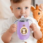 Personalized Crown Bow Animals 10 oz Insulated Name Sippy Cup with Lid and Handle Birthday Baby Shower Back to School Gift for Toddler Kids