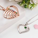 Personalised Family Heart Pendant Sterling Silver Necklace with 1-6 Engraved Names and Birthstones Mother's Day Birthday Gift for Mom Grandma