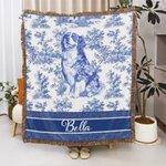 Personalisierte Retro Toile De Jouy Stil Hund Katze Quaste weiche Decke mit Namen Sentimental Sympathy Memorial Geschenk für Tierbesitzer