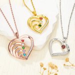 Personalised Family Heart Pendant Sterling Silver Necklace with 1-6 Engraved Names and Birthstones Mother's Day Birthday Gift for Mom Grandma