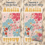 Asciugamano da spiaggia personalizzato multicolorato floreale ad asciugatura rapida con nome regalo estivo per vacanze in piscina per donne