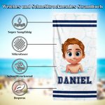 Personalisiertes 3D-Cartoon-Schwimmen-Charakter Schnelltrocknendes Strandtuch mit Namen Sommer Reise Wesentliche Urlaub Geschenk für Jungen Mädchen