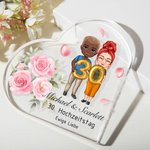 Personalisierte Cartoon Paar Herzförmige Acryl-Plakette mit Namen und Segen Valentinstag Hochzeit Jahrestag Geschenk für Ehemann Ehefrau