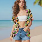 Personalised Dog Cat Character Face Photo Tropical Flowers Leaves Hawaiian Shirt Beach Party Birthday Gift for Family Pet Lover