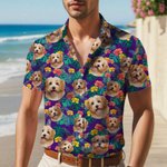 Personalised Dog Cat Character Face Photo Tropical Flowers Leaves Hawaiian Shirt Beach Party Birthday Gift for Family Pet Lover