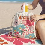 Personalisiertes Bunte-Blumen Schnelltrocknendes Übergroßes Strandtuch mit Namen Sommer Urlaub Pool Party Geschenk für Damen Schwimmer