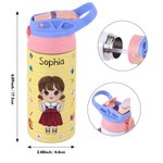 Gepersonaliseerde I Am Smart Brave Cartoon Character 12 oz geïsoleerde Kid waterfles met handvat en rietje terug naar school Verjaardagscadeau voor jongens meisjes