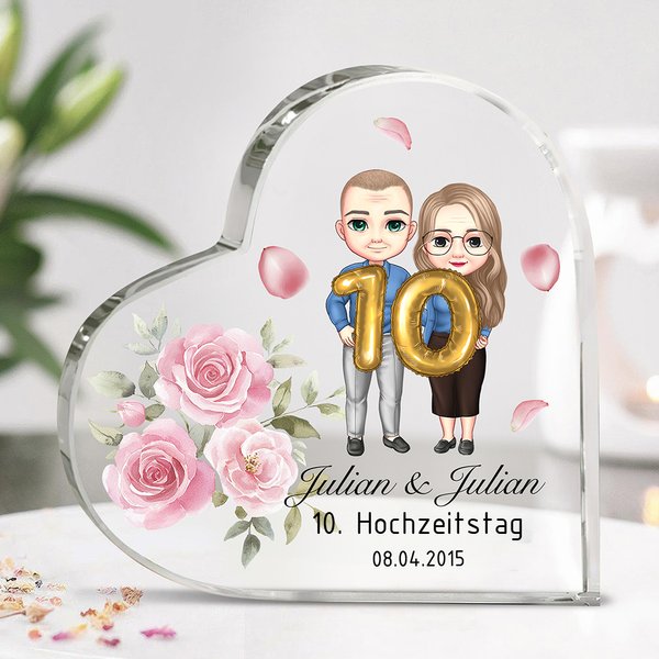 Personalisierte Cartoon Paar Herzförmige Acryl-Plakette mit Namen und Segen Valentinstag Hochzeit Jahrestag Geschenk für Ehemann Ehefrau