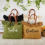 Borsa tote in tela personalizzata con nome e maniglia in pelle accessorio da viaggio festa della mamma regalo di compleanno per donne