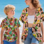 Personalised Dog Cat Character Face Photo Tropical Flowers Leaves Hawaiian Shirt Beach Party Birthday Gift for Family Pet Lover