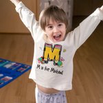 Gepersonaliseerd Schattig Potlood Ontwerp Initiaal Huidvriendelijk Kinder T-shirt Sweatshirt met Naam Terug naar School Verjaardagscadeau voor Jongens Meisjes