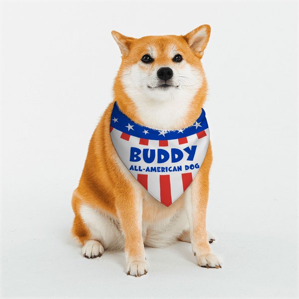 Personalised Flag Design Soft Dog Pet Bandana with Name and Text 4th of July Independence Day Gift for Pet Owners Lovers