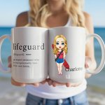 Personalized Funny Quote Cartoon Lifeguard Character Ceramic Mug with Name Daily Use Appreciate Birthday Lifeguard Gift for Lifeguards