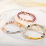 Personalized Natural Stone Bracelet with Engraved Text Charm Motivational Jewelry Wedding Birthday Gift for Women