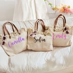 Borsa tote in tela personalizzata con nome e maniglia in pelle accessorio da viaggio festa della mamma regalo di compleanno per donne