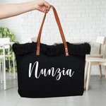 Borsa tote in tela personalizzata con nome e maniglia in pelle accessorio da viaggio festa della mamma regalo di compleanno per donne