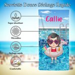Serviette de Plage Personnalisée avec Motif Enfant Nageur Mignon Dessin Animé et Nom Cadeau Été Anniversaire Fête Plage pour Garçon Fille