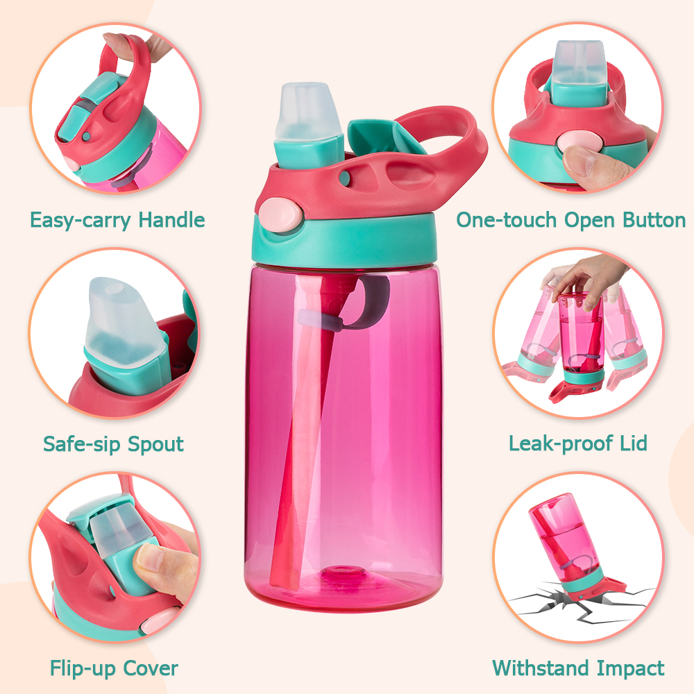 Lot De 2 Bouteilles D'eau Enfants 420 Ml Avec Paille - Motifs Pat' Patrouille (Chase Et Marshall), Poignée Ergonomique