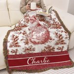 Personalisierte Retro Toile De Jouy Stil Hund Katze Quaste weiche Decke mit Namen Sentimental Sympathy Memorial Geschenk für Tierbesitzer