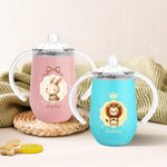 Personalized Crown Bow Animals 10 oz Insulated Name Sippy Cup with Lid and Handle Birthday Baby Shower Back to School Gift for Toddler Kids