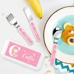 Personifierad söt björn tiger balett djur initialer barngaffel sked kniv 3 delar bestickset med fodral och namn födelsedag skolstart present till barn