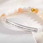 Personalized Natural Stone Bracelet with Engraved Text Charm Motivational Jewelry Wedding Birthday Gift for Women