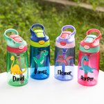 Personalized Cute Cartoon Dinosaur 16 oz Water Bottle with Name Straw and Handle Back to School Birthday Holiday Gift for Boys Girls