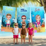 Gepersonaliseerde Cartoonfiguur Zeewereld Sneldrogende Oversized Strandhanddoek met Naam Zomer Reis Verjaardagscadeau voor Familie en Vrienden