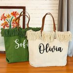 Borsa tote in tela personalizzata con nome e maniglia in pelle accessorio da viaggio festa della mamma regalo di compleanno per donne