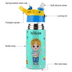 Gepersonaliseerde I Am Smart Brave Cartoon Character 12 oz geïsoleerde Kid waterfles met handvat en rietje terug naar school Verjaardagscadeau voor jongens meisjes