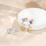 Personalisierte 1-5 Quadrat Familie Birthstones Ohrringe Zierlich Schmuck Geburtstag Jahrestag Geschenk für Frauen